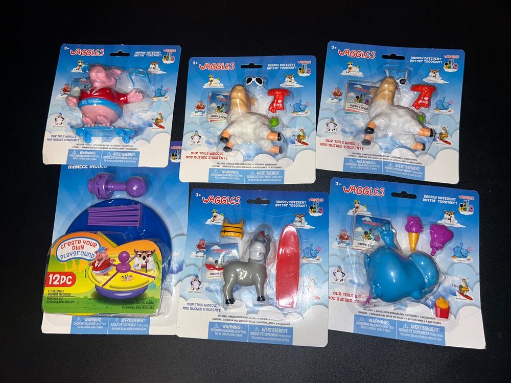 New Waggles Set of 6 Figures Toys Merry-Go-Round Pig Lamb Donkey Hippo